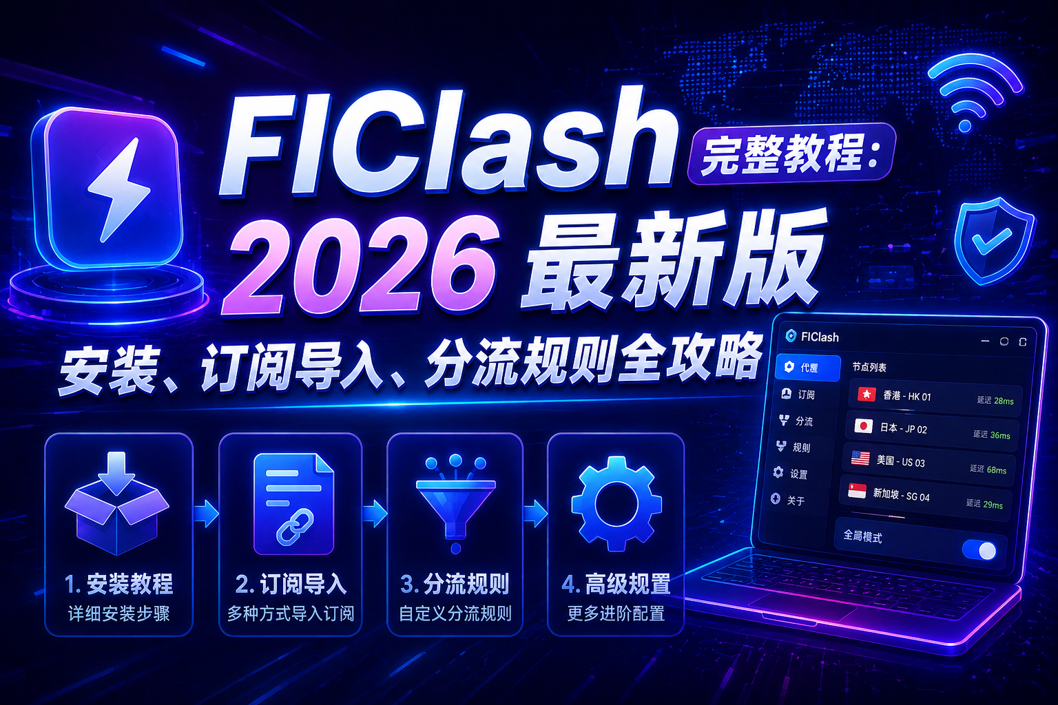 FlClash 完整教程：2026 最新版安装、订阅导入、分流规则全攻略